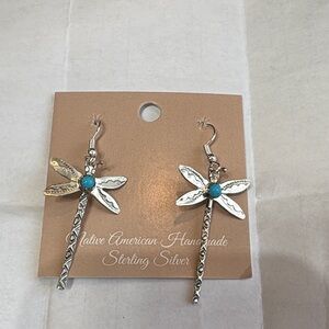 Native Sterling Silver Dragonfly Earrings with Turquoise Centers